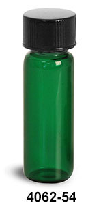 Glass Vials, Green Glass Vials w/ Black Phenolic PV Lined Caps & Orifice Reducers