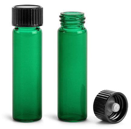 Green Sprayed Glass Vials w/ Black Phenolic Cone Lined Caps