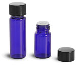 Blue Glass Vials w/ Black Phenolic PV Lined Caps & Orifice Reducers