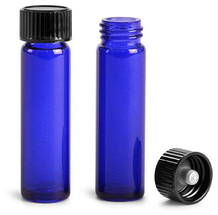 Blue Sprayed Glass Vials w/ Black Phenolic Cone Lined Caps