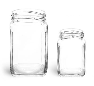 9.8 oz Clear Glass Square Jars (Bulk), Caps Not Included
