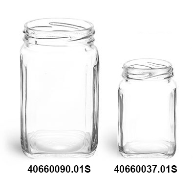 SKS Bottle & Packaging - Clear Glass Square Jars (Bulk), Caps NOT Included