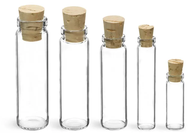 GLass Vials, Clear Lip Glass Vials w/ Cork Stoppers