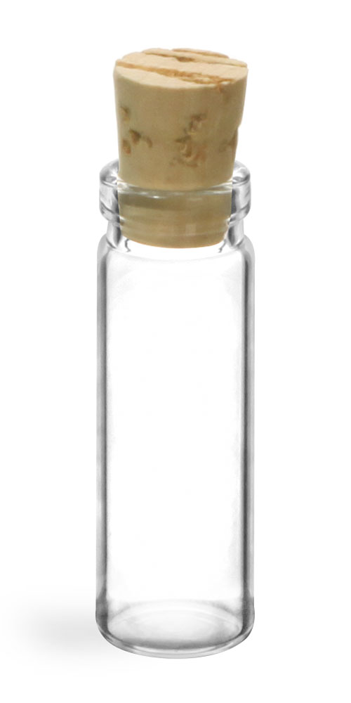 1/2 dram Clear Lip Glass Vials w/ Cork Stoppers