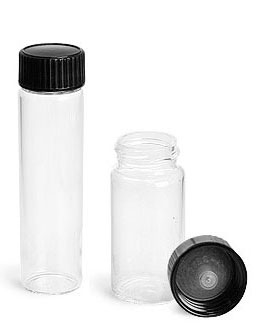 Clear Glass Capsule Vials w/ Black Phenolic Cone Lined Caps