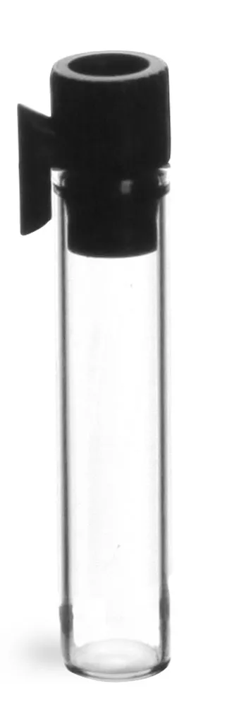 Clear Glass Perfume Sampler Vials w/ Black PE Stopper NO Applicator (Bulk)