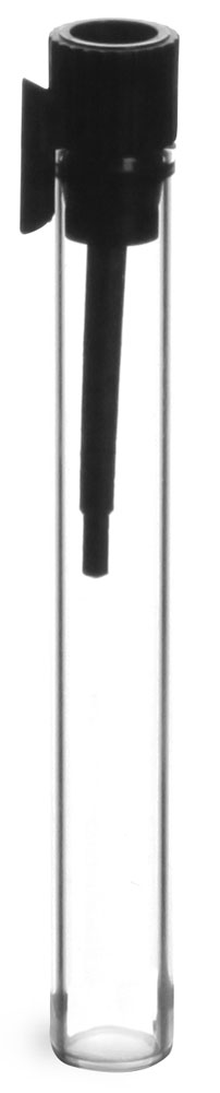 Clear Glass Perfume Sampler Vials w/ Black PE Stopper Applicator