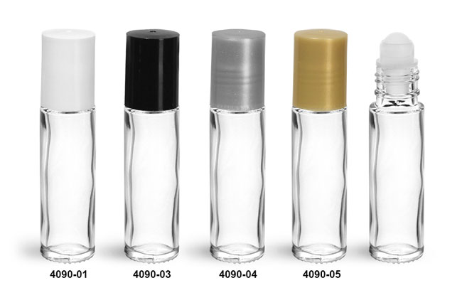 Glass Bottles, Clear Glass Roll On Bottles w/ Ball and Caps
