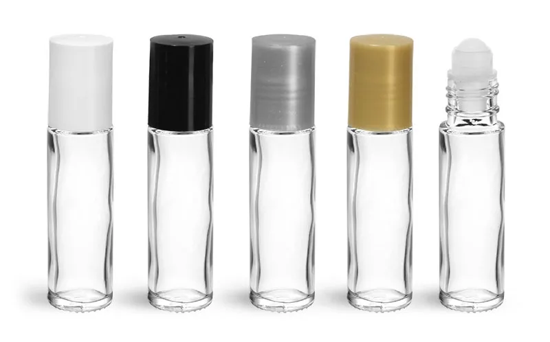 Clear Glass Roll On Bottles w/ PE Balls and Polypropylene Caps