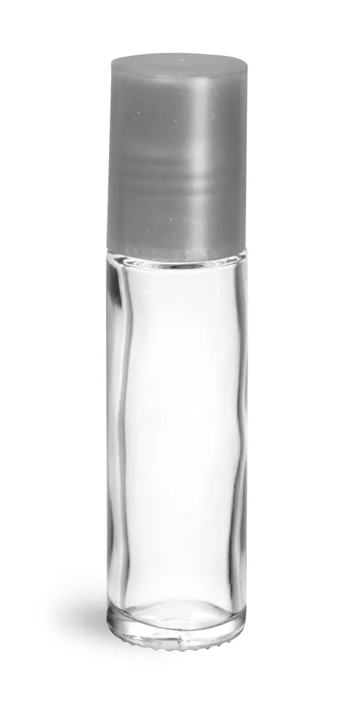 .35 oz Silver Clear Glass Roll On Containers w/ PE Ball and Silver Caps (Bulk)