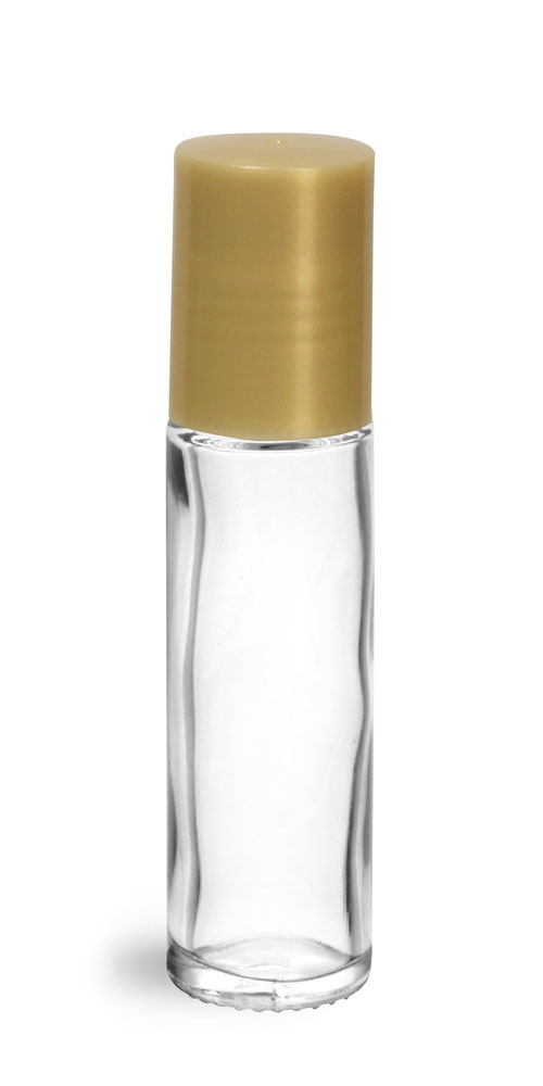 .35 oz Gold Clear Glass Roll On Containers w/ PE Ball and Gold Caps (Bulk)