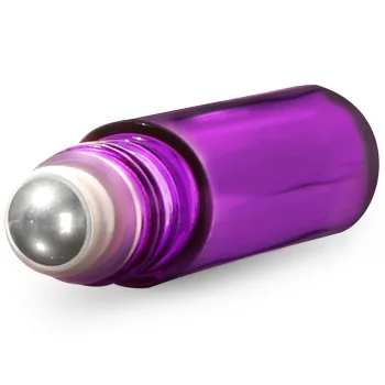 Glass Bottles, 0.35 oz Purple Coated Glass Roll On Bottles w/ Metal Balls and Black Polypropylene Caps