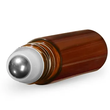 Amber Glass Roll On Bottles w/ Metal Balls and Polypropylene Caps 
