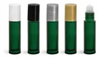 Green Frosted Glass Roll On Bottles w/ PE Balls and Polypropylene Caps