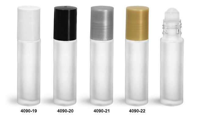 Glass Bottles, Frosted Glass Roll On Containers With Balls and Caps
