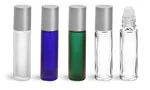 Glass Roll On Bottles w/ PE Balls and Brushed Silver Polypropylene Caps