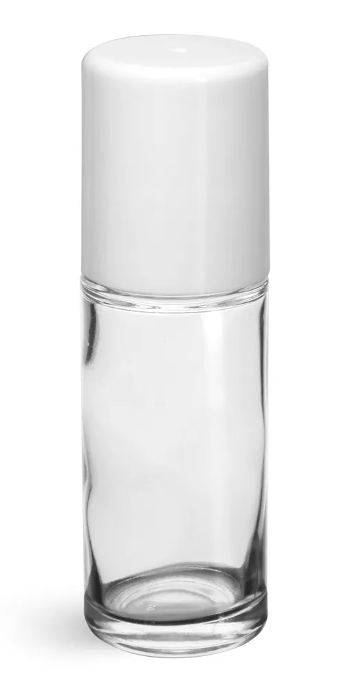 1 oz White Glass Bottles, Clear Glass Roll On Containers w/ Ball and Caps