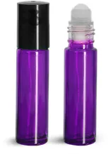 Purple Coated Glass Roll On Bottles w/ PE Balls and Black Polypropylene Caps