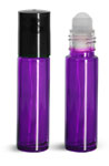 Purple Coated Glass Roll On Containers w/ Ball and Black Caps