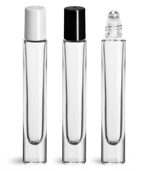 Glass Bottles, Clear Glass Roll on Bottles w/ Balls and Caps
