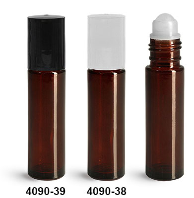 Glass Bottles, Amber Glass Roll On Containers w/ Ball and Caps