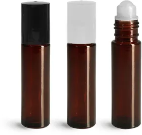 Amber Glass Roll On Bottles w/ PE Balls and Polypropylene Caps