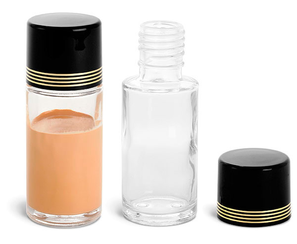 Clear Glass Cylinder Bottle w/ Black Lined Cap with Gold Rings
