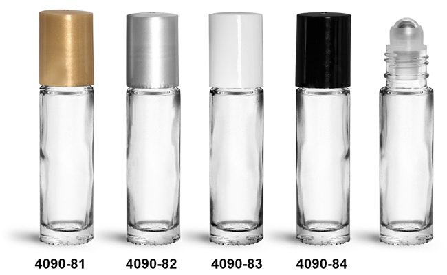 Glass Bottles, 0.35 oz Clear Glass Roll On Bottles w/ Metal Balls and Polypropylene Caps