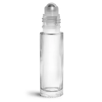 Glass Roll On Bottles w/ Metal Balls and Brushed Silver Polypropylene Caps