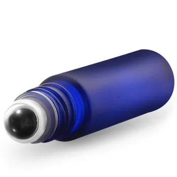 Glass Bottles, 0.35 oz Blue Frosted Glass Roll On Bottles w/ Metal Balls and Polypropylene Caps