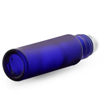 Glass Bottles, 0.35 oz Blue Frosted Glass Roll On Bottles w/ Metal Balls and Polypropylene Caps