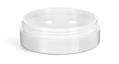 Plastic Cosmetic Containers Low Profile Wide Mouth White Jars with Lids 1  oz. (White / Black Cap)