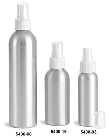 Metal Containers, Aluminum Bottles w/ White Fine Mist Sprayers