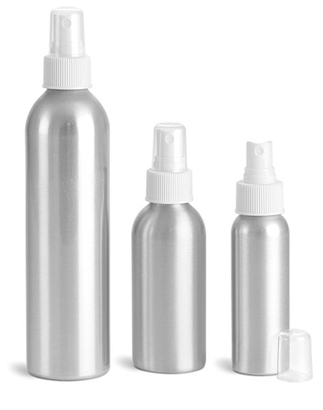 Metal Containers, Aluminum Bottles w/ White Fine Mist Sprayers