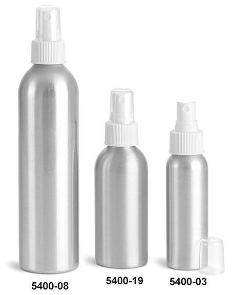 Metal Containers, Aluminum Bottles w/ White Fine Mist Sprayers