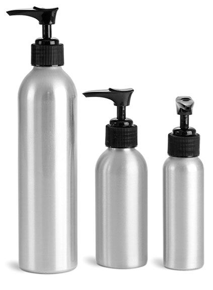 Aluminum Bottles w/ Black Lotion Pumps
