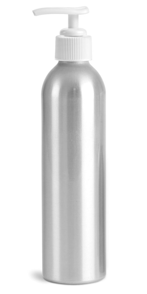 250 ml Aluminum Bottles w/ White Lotion Pumps