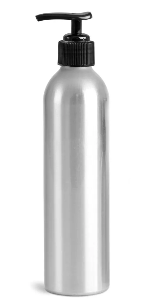 250 ml Aluminum Bottles w/ Black Lotion Pumps