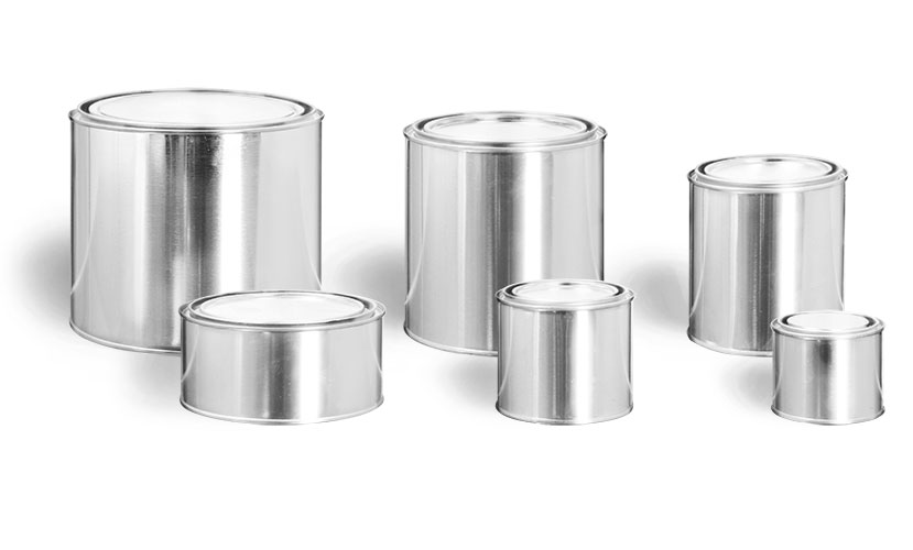 Metal Containers, Round Paint Style Metal Cans w/ Plugs