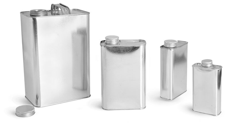 Metal Containers, Oblong Metal Cans w/ Caps and Seals