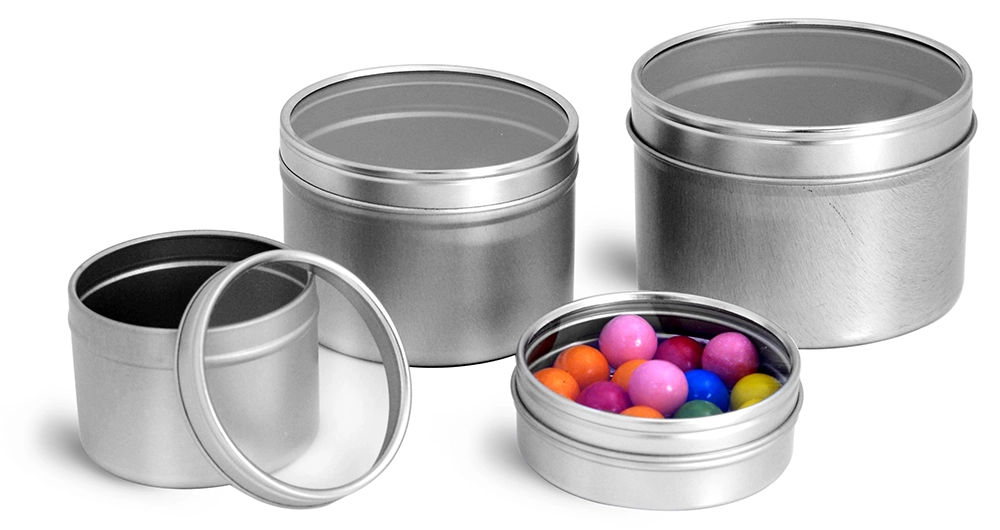 Metal Containers, Round Metal Tins w/ Clear View Tops