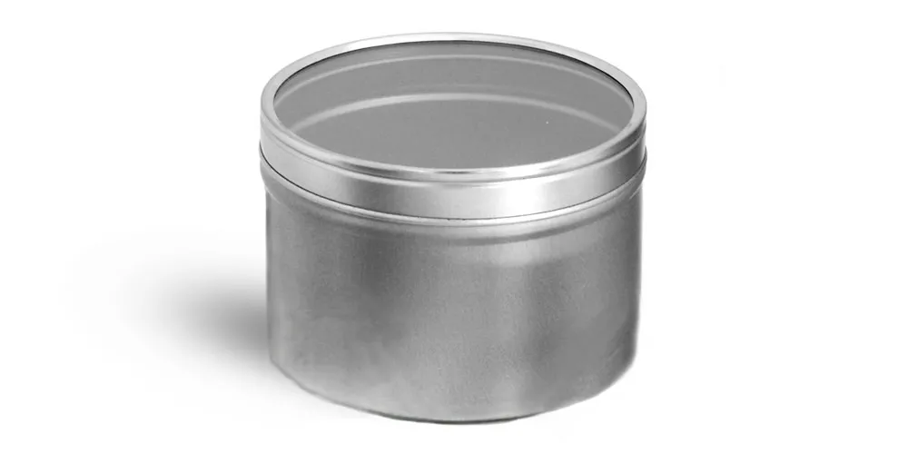 8 oz Round Metal Tins With Clear View Tops