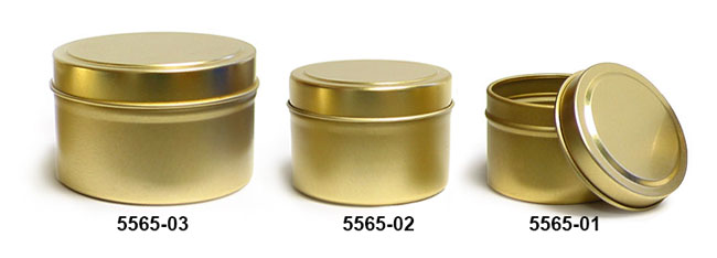 Metal Containers, Gold Metal Tins w/ Rolled Edge Covers