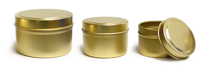 Metal Containers, Gold Metal Tins w/ Rolled Edge Covers