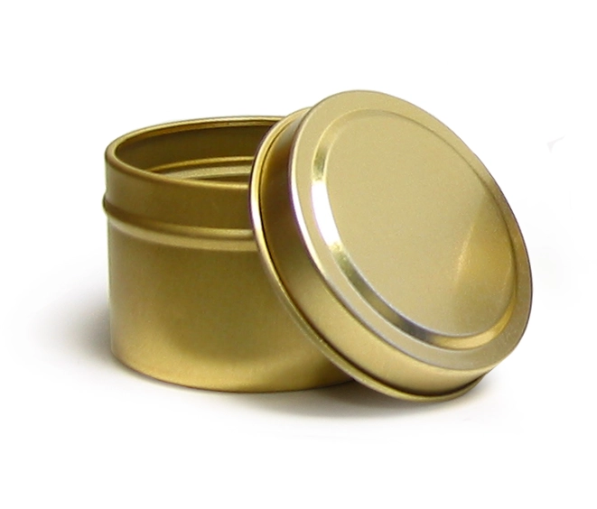 2 oz Gold Metal Tins, Gold Metal Tins w/ Rolled Edge Covers