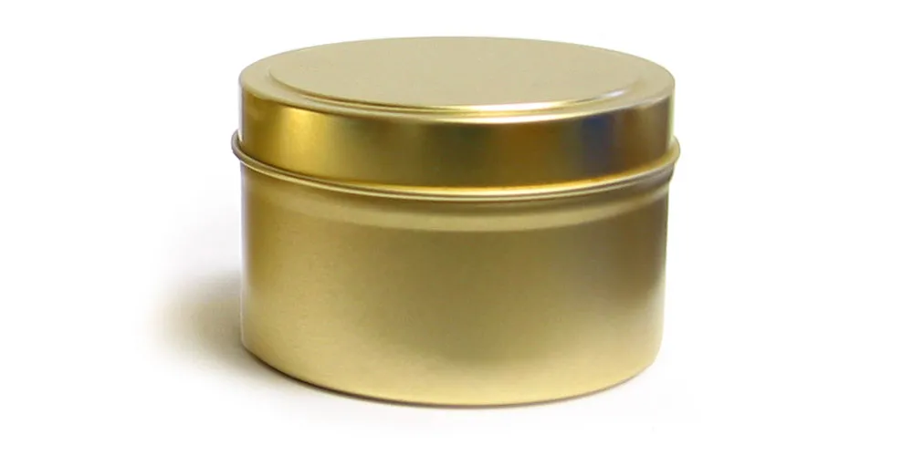 6 oz Gold Metal Tins, Gold Metal Tins w/ Rolled Edge Covers