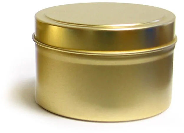 2 oz Gold Metal Tins, Gold Metal Tins w/ Rolled Edge Covers