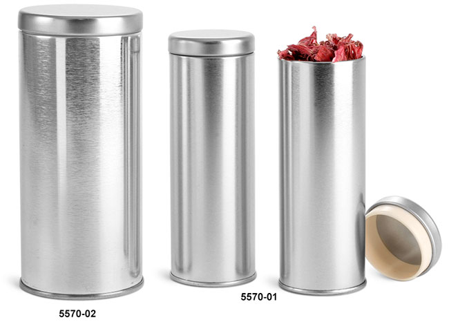Metal Tins, Silver Metal Tea Tins w/ Metal Interior Seal Lids