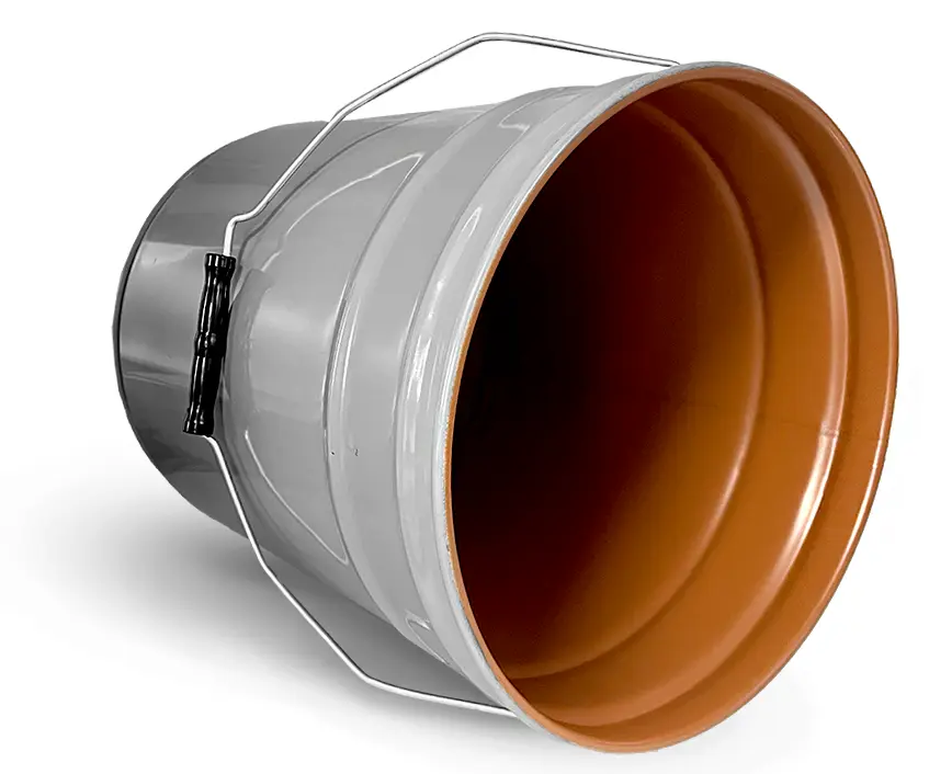 5 gallon Gray Metal Open Head Pails w/ Red Phenolic Liners, UN Rated