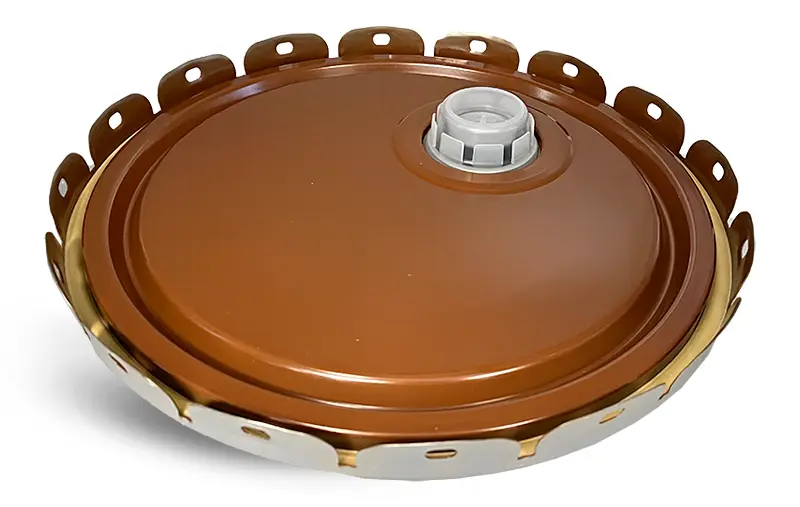 Gray Lug Covers for Metal Pails w/ Red Phenolic Liners & Flex Spout